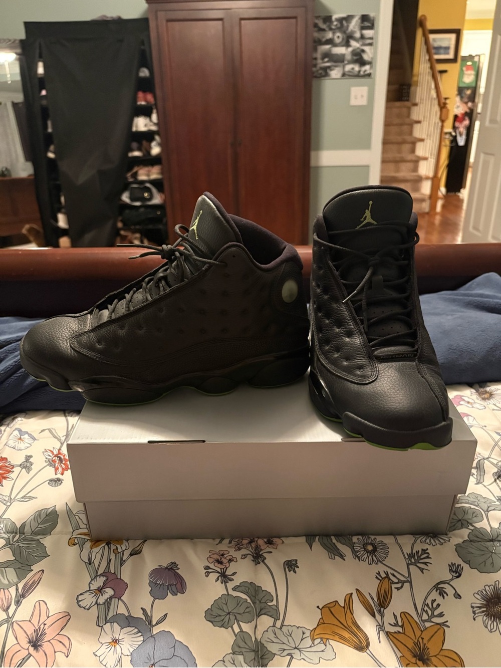 Jordan Men’s Black Sneakers with Lime Accent